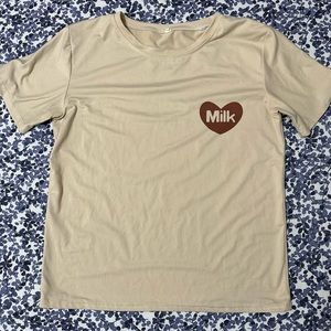 Anime Milk t-shirt graphic tee design brown and cream color